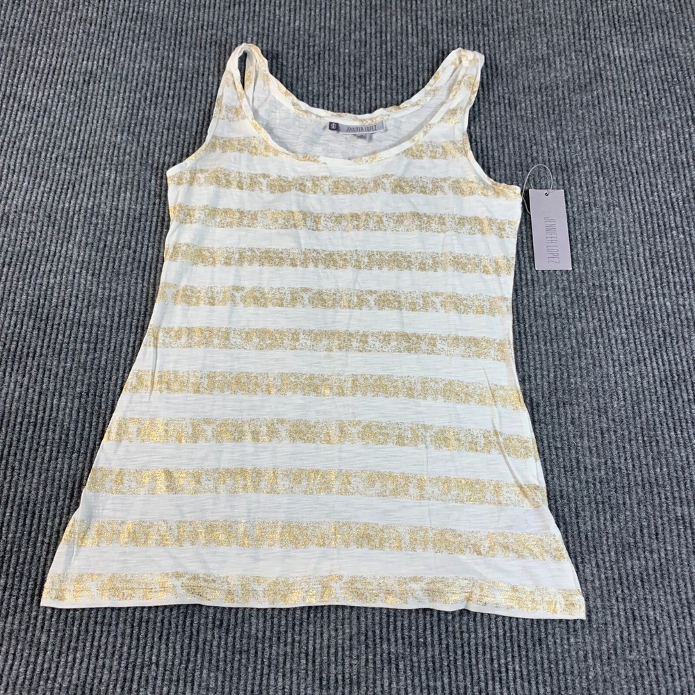 Jennifer Lopez Tank Top Womens Medium M White Striped Metallic Stretch NWT $20